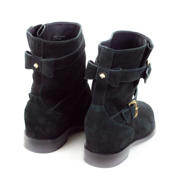 Kate Spade Sabina Black Suede Buckle & Bow Boots - Picture 5 of 14